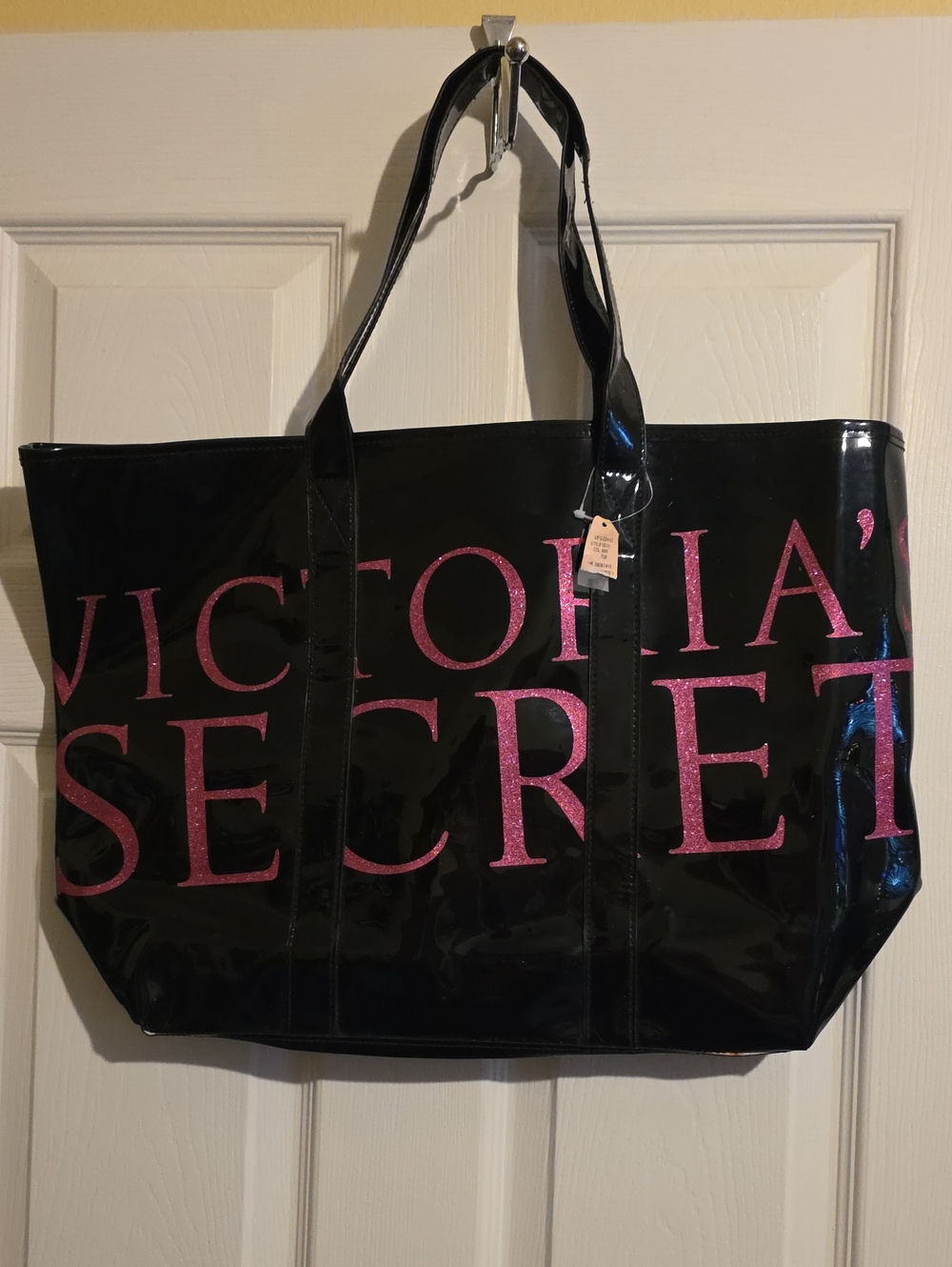 Victoria's Secret Black Tote with Pink Glitter Logo
